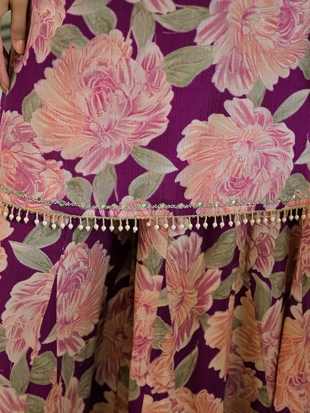 Dhiyona HOP Floral Printed Beads & Stones Milano Chiffon Kurta With Sharara & Dupatta