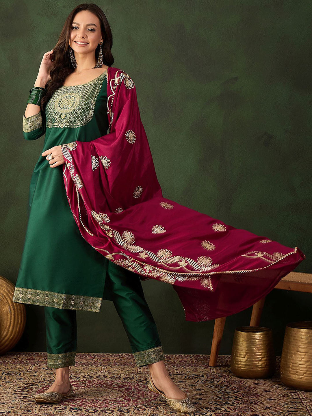 Woven Design Kurta & Trouser With Dupatta