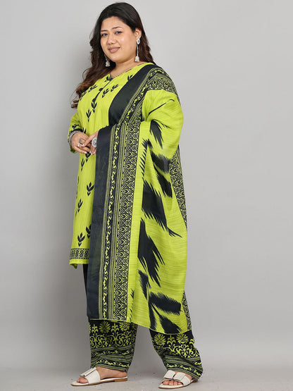 Dhiyona KL Women Plus Size Floral Printed Kurti with Palazzos & Dupatta