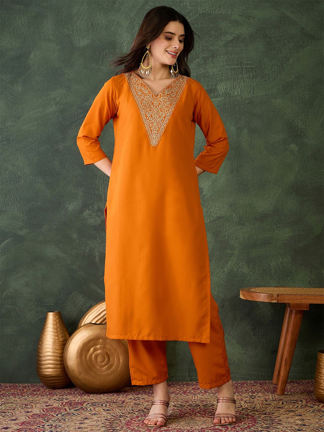Dhiyona KL Women Ethnic Motifs Embroidered Regular Kurta with Trousers & With Dupatta