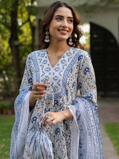 Dhiyona RR Women's Ethnic Motifs Printed Pure Cotton Kurta with Trousers & Dupatta