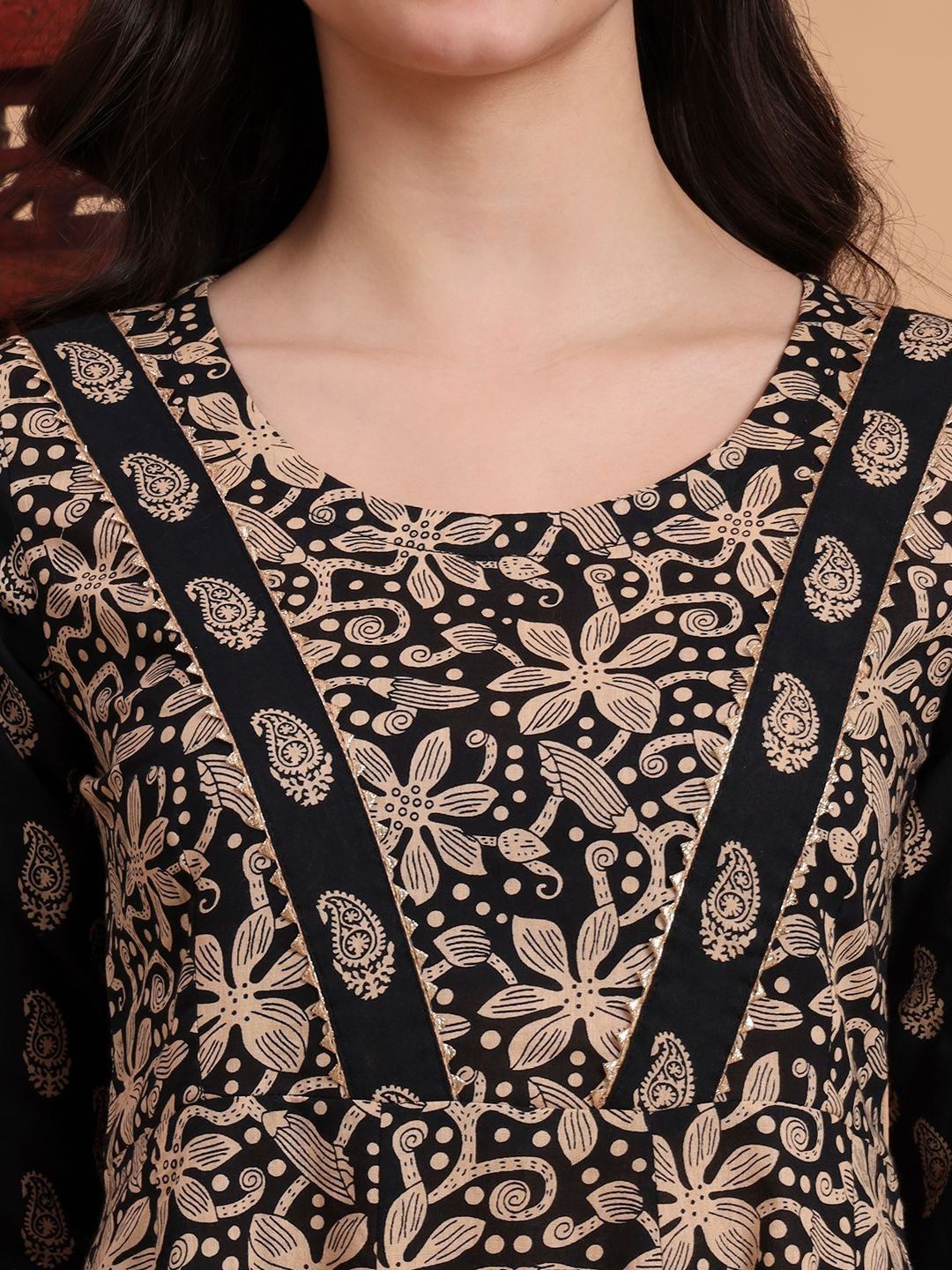 Dhiyona KL Women Ethnic Motifs Printed Panelled Pure Cotton Kurta with Harem Pants & With Dupatta