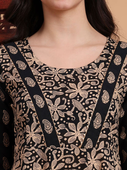 Dhiyona KL Women Ethnic Motifs Printed Panelled Pure Cotton Kurta with Harem Pants & With Dupatta