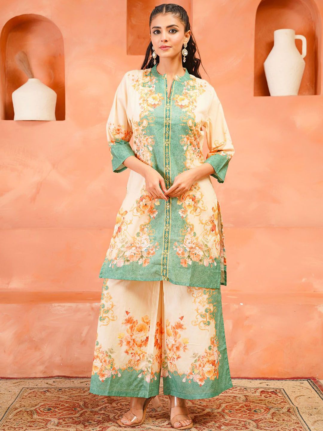Dhiyona IE Women Floral Printed Kurta with Palazzos