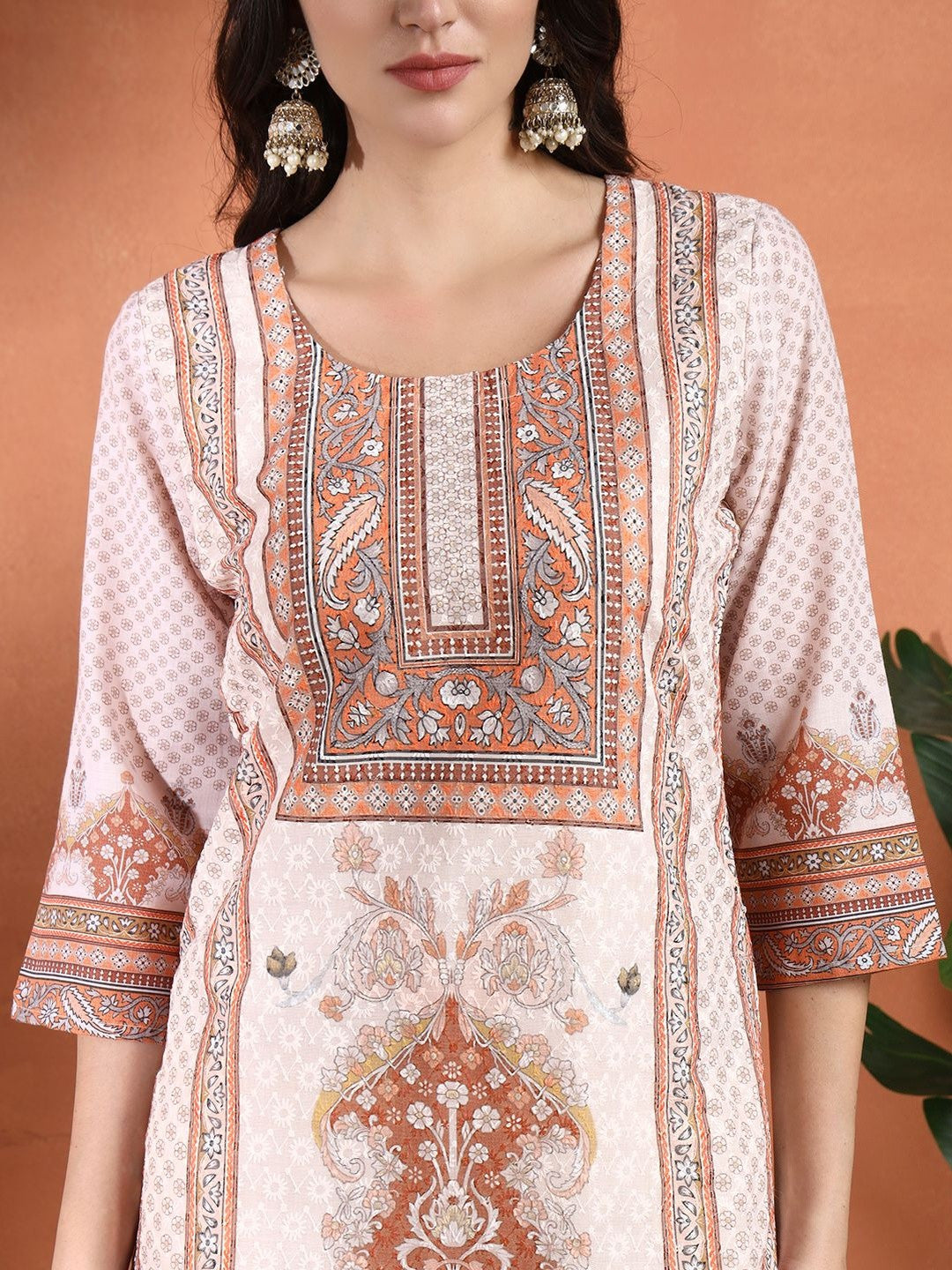 Ethnic Motifs Printed Pure Cotton Straight Kurta with Trouser & Dupatta