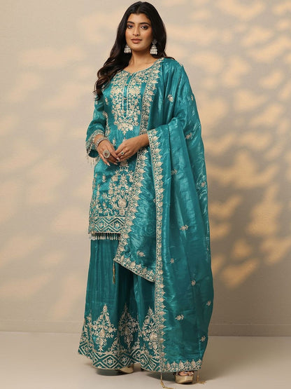 Dhiyona LL Women Ethnic Motifs Embroidered Kurta With Sharara & Dupatta Kurta Sets