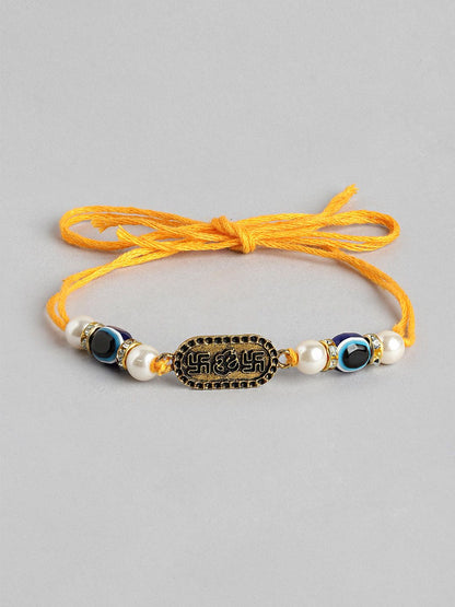 Dhiyona Unisex Set of 2 Beaded Bhai Bhabhi Rakhis With Roli & Chawal