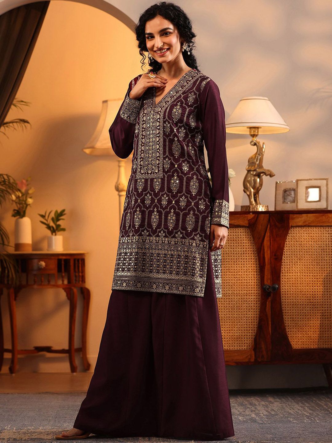 Dhiyona LL Women Ethnic Motifs Embroidered Regular Kurta with Sharara & Dupatta