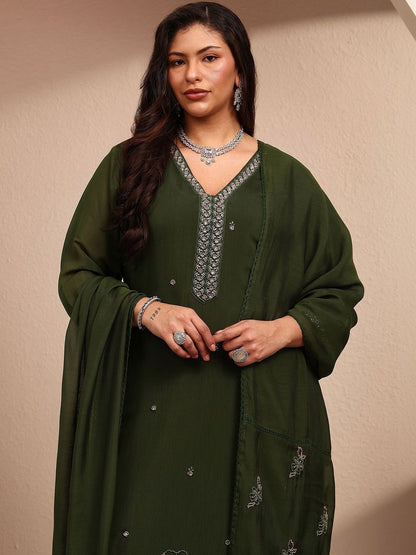 Dhiyona Women's Ethnic Motifs Embroidered Thread Work Kurta with Palazzos & Dupatta