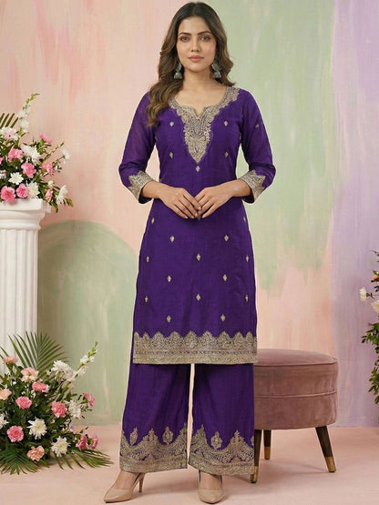 Dhiyona CH Women Floral Embroidered Regular Sequinned Kurta with Palazzos & With Dupatta