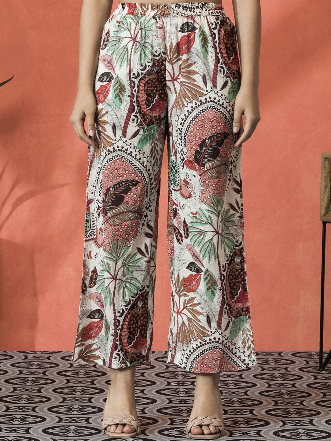 Embroidered Pure Cotton V-Neck Kurta & Palazzos
