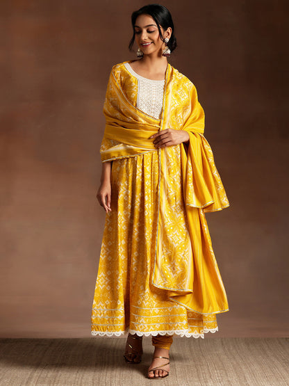 Women Ethnic Motifs Printed Panelled Thread Work Kurta with Trousers & With Dupatta
