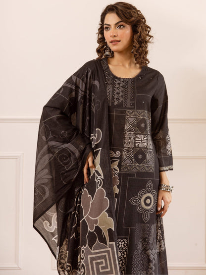 Printed Cotton Round Neck Kurta & Palazzos With Dupatta Kurta Set