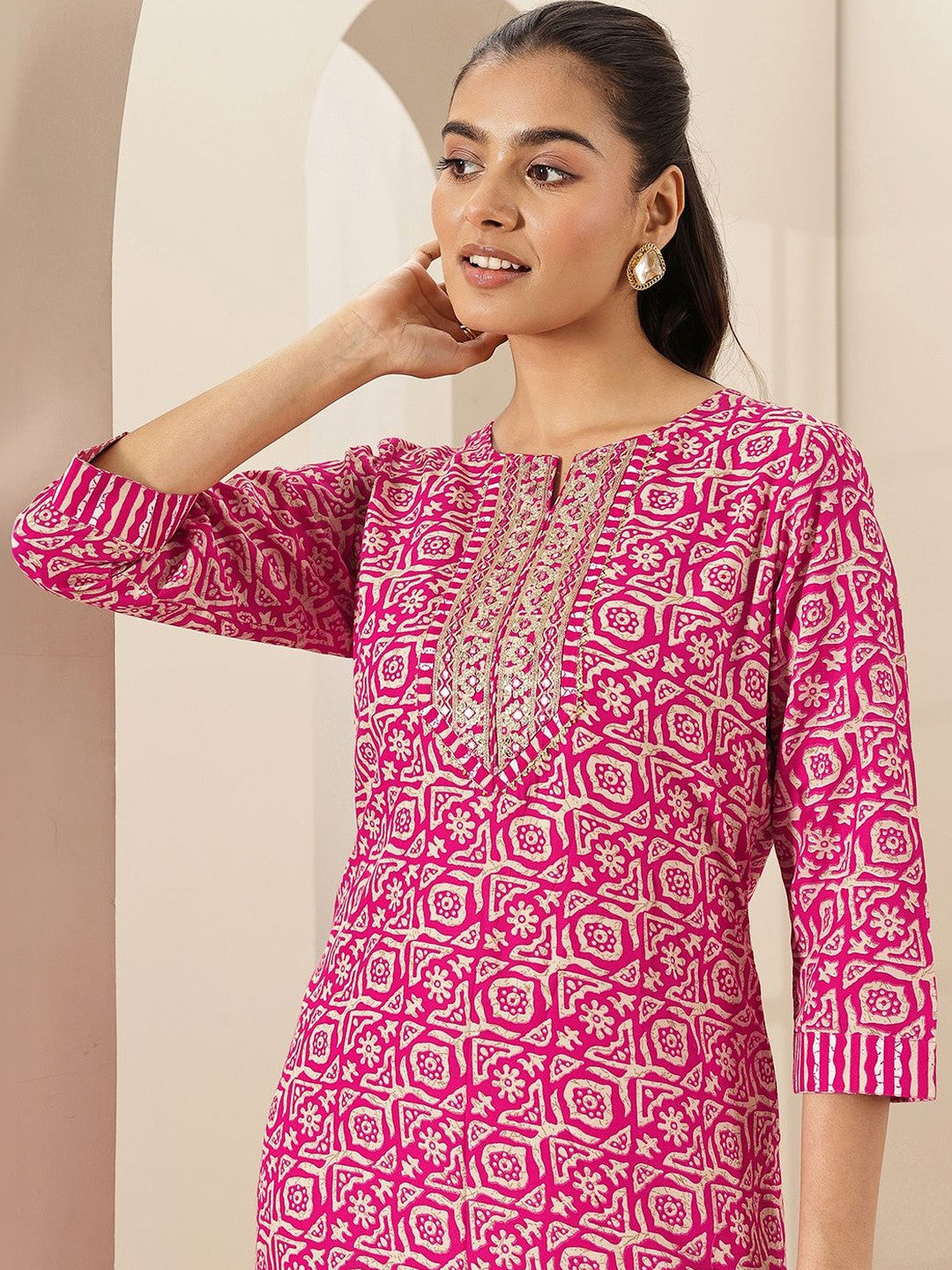 Women Ethnic Motifs Printed Regular Thread Work Kurta with Trousers & With Dupatta