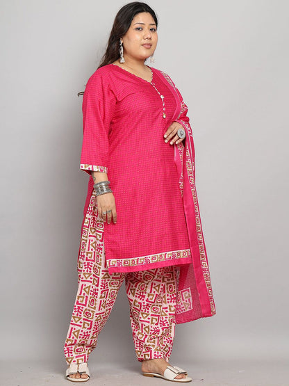 Dhiyona KL Women Plus Size Abstract Printed Kurta with Patiala & Dupatta