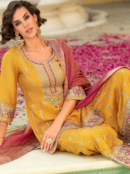 Dhiyona HOP Women Ethnic Motifs Embroidered Kurta with Sharara & Dupatta