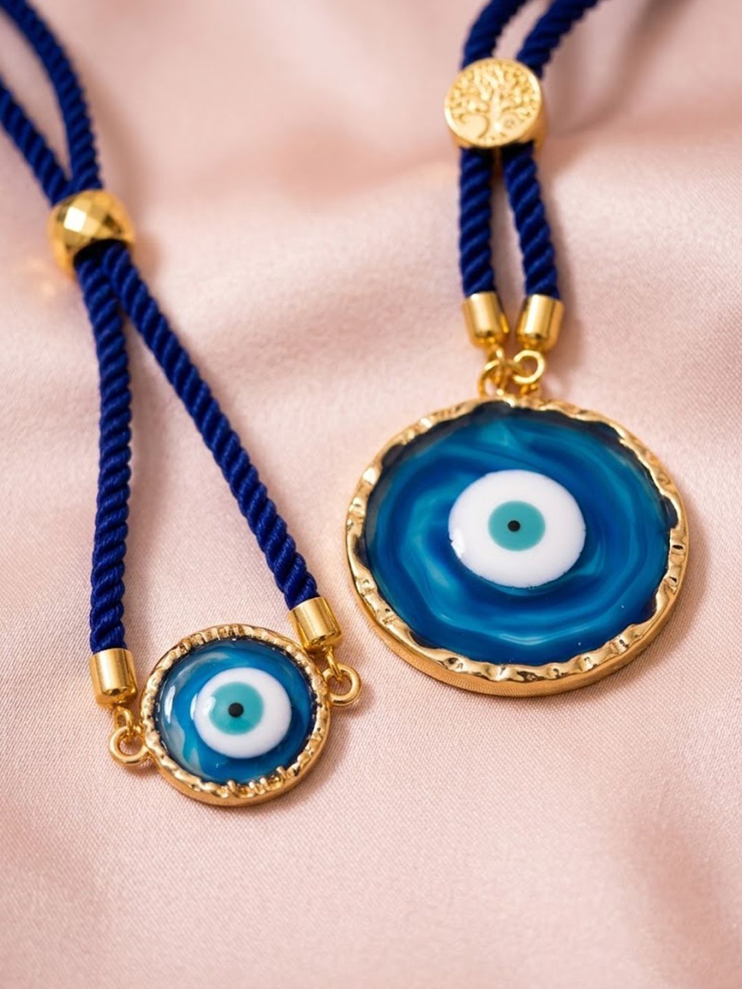 Dhiyona Set Of 2 Blue Evil Eye Resin Design Bhaiya Bhabhi Wraparound Rakhi