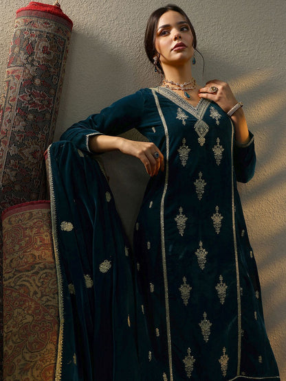 Dhiyona LL Women Ethnic Motifs Embroidered Kurta with Palazzo & Dupatta