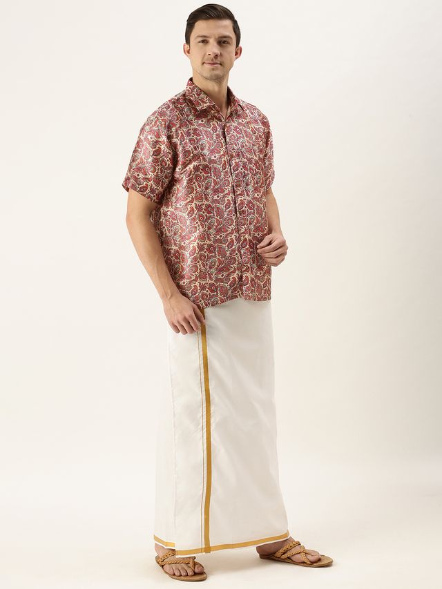 Men's MulticolorBasePink Silk Blend Straight Ethnic Shirt