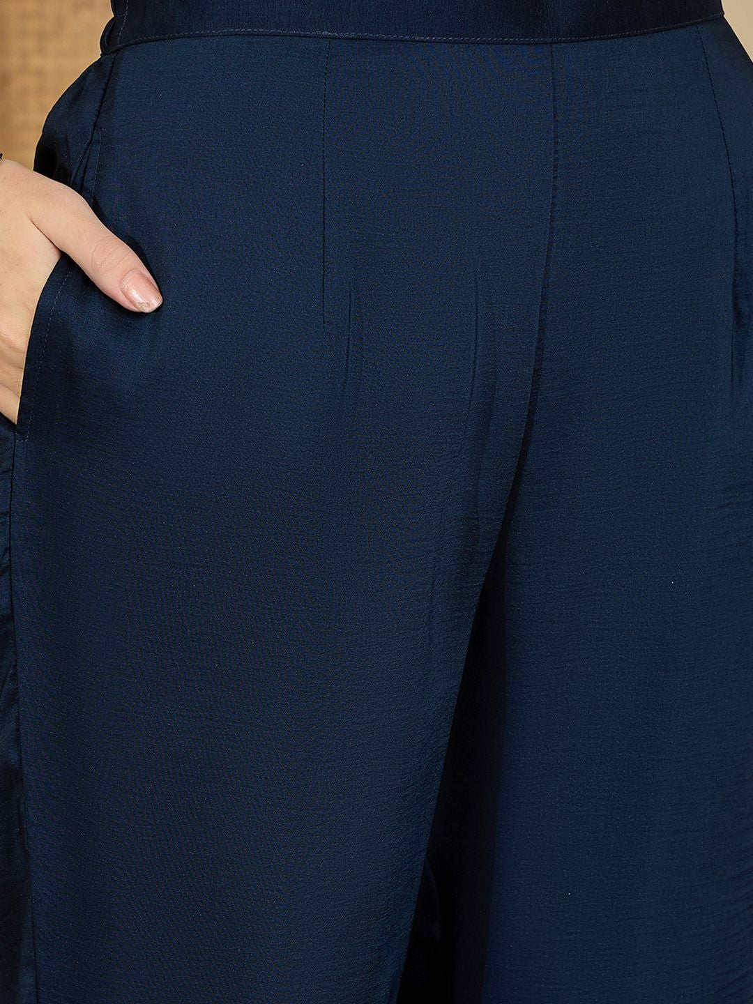 Embroidered V- Neck Straight Kurta & Trousers With Dupatta