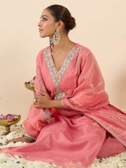 Women Ethnic Motifs Embroidered Regular Kurta with Trousers & With Dupatta