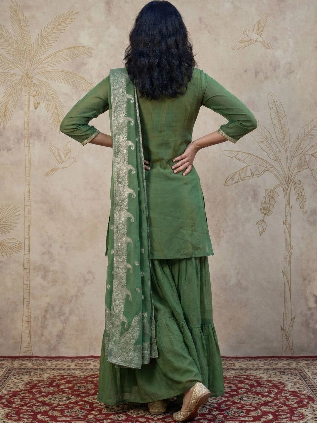 Women Ethnic Motifs Embroidered Regular Kurta with Sharara & With Dupatta