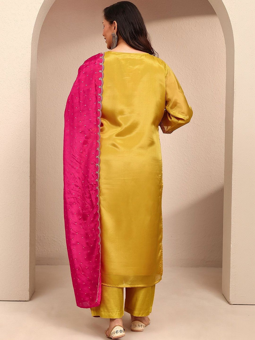 Dhiyona Women's Ethnic Motifs Embroidered Regular Kurta with Palazzos & With Dupatta