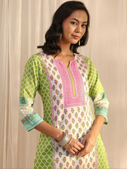 Libas Green Multi Printed Straight Suit Set with Dupatta