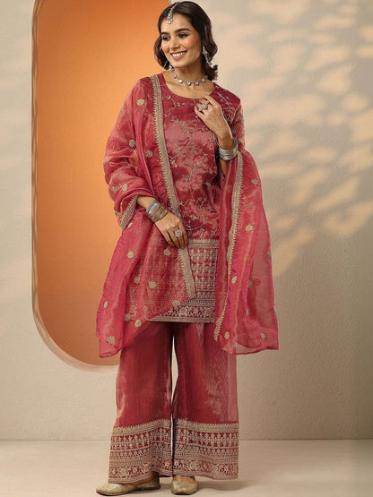 Dhiyona LL Women Ethnic Motifs Embroidered Regular Thread Work Kurta with Palazzos & With Dupatta