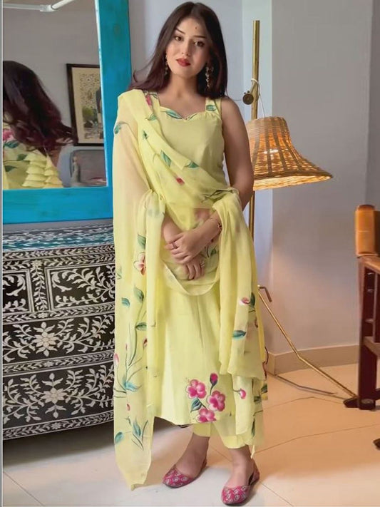 Dhiyona KL Women Floral Printed Regular Kurta with Trousers & With Dupatta