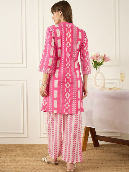 Dhiyona IE Printed Mandarin Collar Pure Cotton Top With Trousers