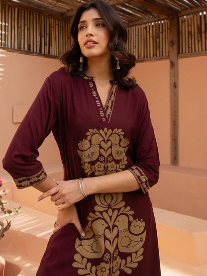 Women Printed Embroidered Kurta With Palazzos