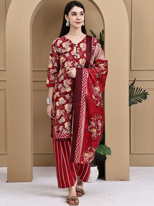 Dhiyona KL Women Printed Cotton Blend Kurta Sets With Dupatta