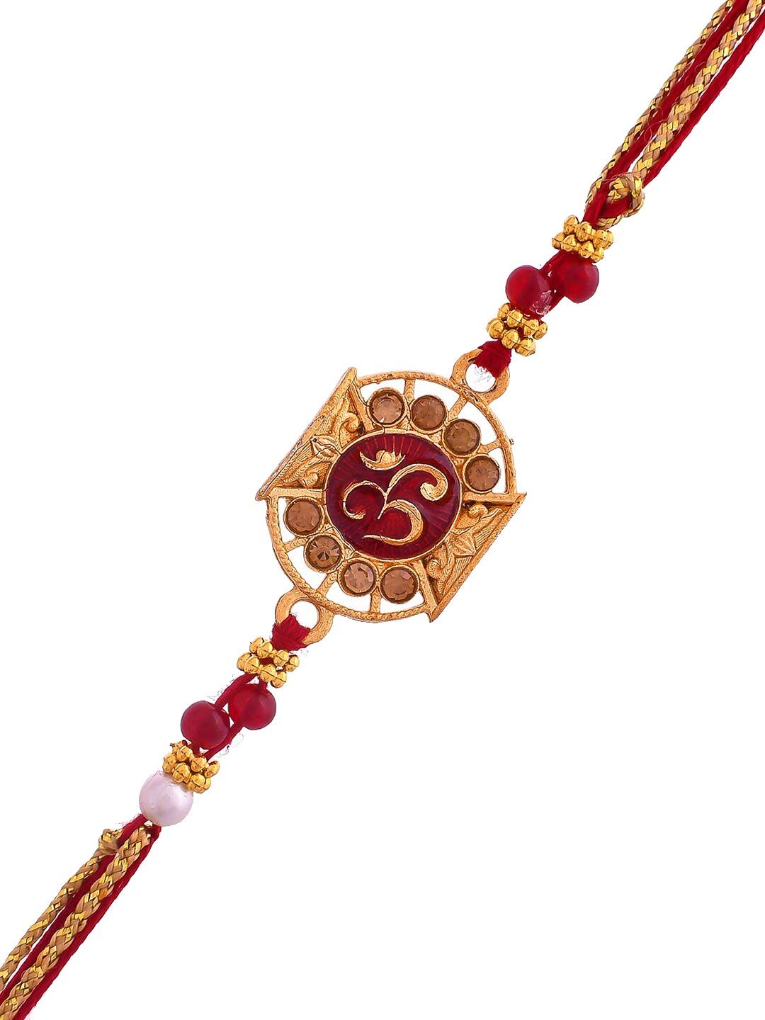 Dhiyona Red Stone-Studded & Beaded Thread Rakhi