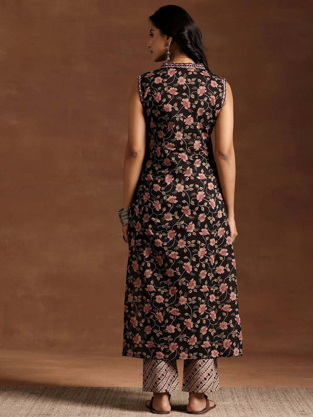 Women Floral Printed Regular Mirror Work Pure Cotton Kurta with Trousers