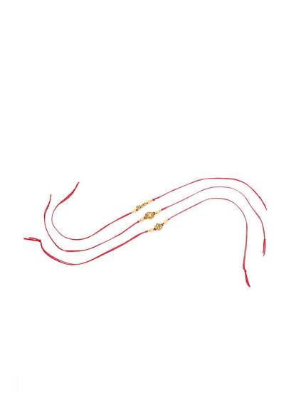Dhiyona Men Set Of 3 Gold Toned Thread Rakhi With Roli Chawal Chandan Mishri
