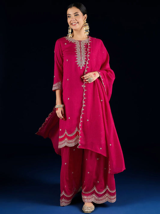 Dhiyona VA Women Ethnic Motifs Embroidered Kurta with Sharara & Dupatta