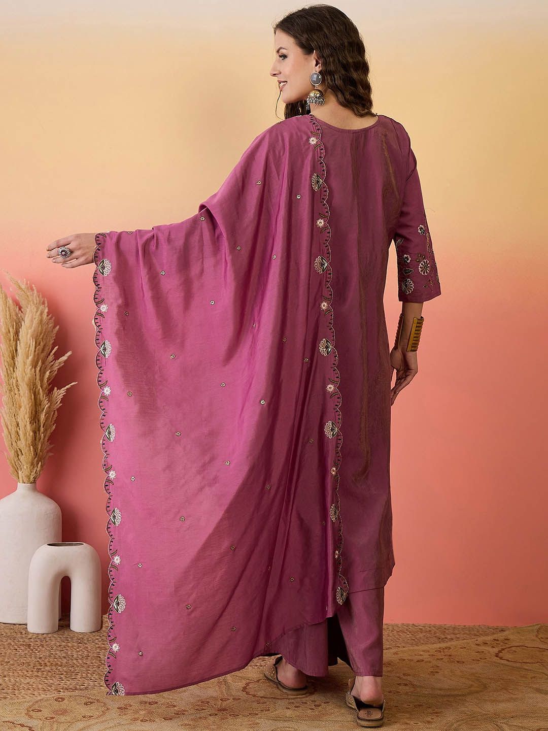 Dhiyona SN Women Embroidered Anarkali Kurta With Palazzo & Dupatta