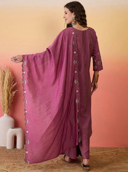 Dhiyona SN Women Embroidered Anarkali Kurta With Palazzo & Dupatta