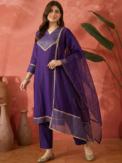 Embroidered V Neck Kurta Sets
