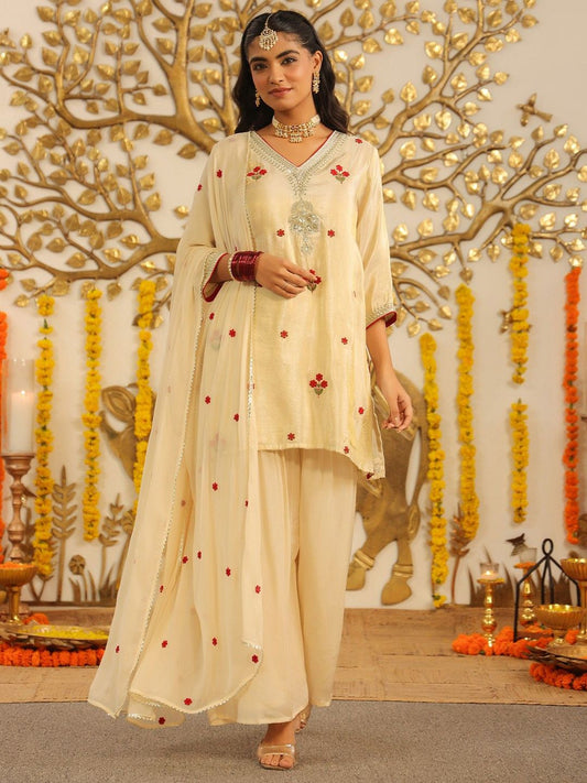 Dhiyona SC Floral Embroidered Straight Sharara Set with Dupatta