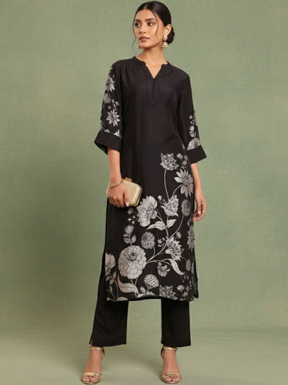 Printed Mandarin Collar Kurta & Trousers
