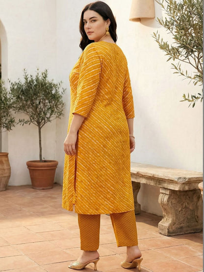 Dhiyona Women's Ethnic Motifs Striped Regular Thread Work Pure Cotton Kurta with Trousers & With Dupatta