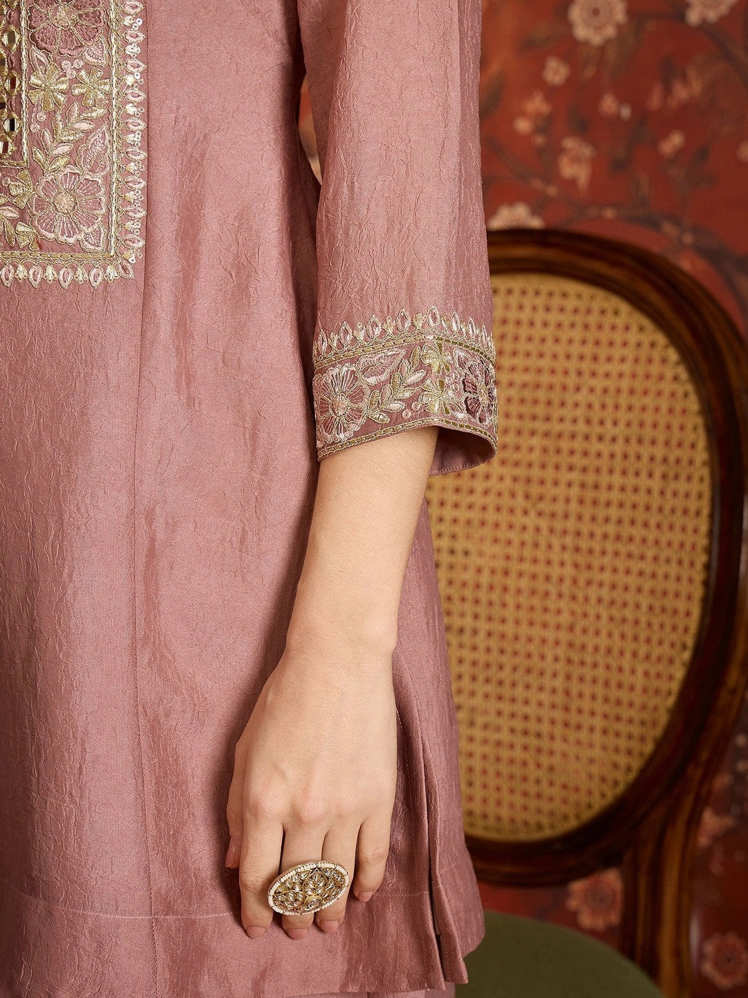 Women Ethnic Motifs Embroidered Regular Thread Work Pure Silk Kurta with Palazzos & With Dupatta