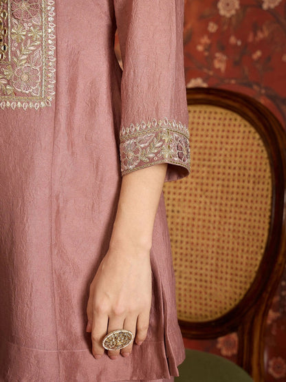 Women Ethnic Motifs Embroidered Regular Thread Work Pure Silk Kurta with Palazzos & With Dupatta