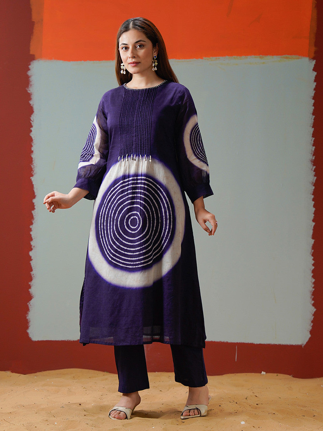 Bandhani Printed Round Neck A-Line Kurta & Trousers