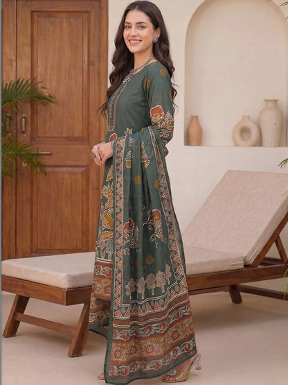 Women Ethnic Motifs Printed Regular Pure Cotton Kurta with Trousers & With Dupatta