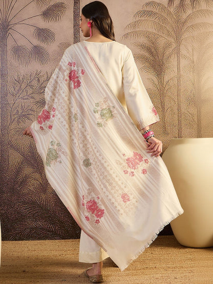 Yoke Design Round Neck Straight Kurta With Trousers & Dupatta