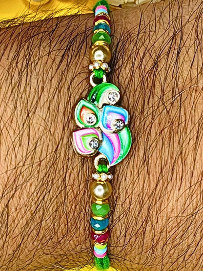 Dhiyona Set Of 6 Beaded Cotton Thread with AD Stones & Meenakari Designer Rakhi for Brother