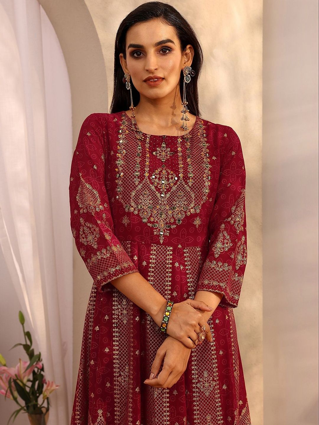 Dhiyona LL Women Ethnic Motifs Printed Panelled Kurta with Palazzos & With Dupatta